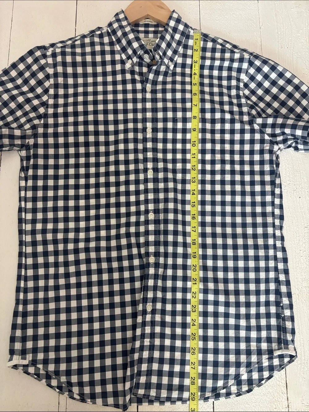 J. Crew Men’s Navy and White Gingham Short-Sleeve Button-Down Shirt M Medium